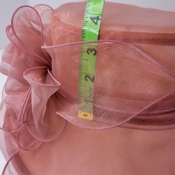 Dusty Rose Dress Hat Pink Organza Packable Ruffles Frilly Wedding Hat - Picture 14 of 15